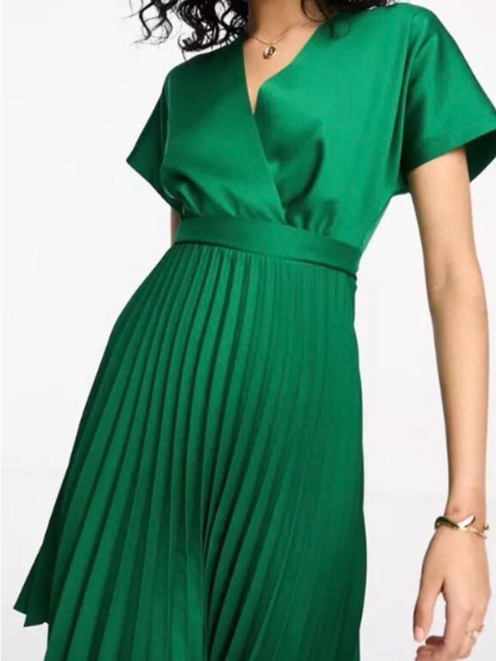 ASOS Emerald Green Pleated Wrap Midi Dress